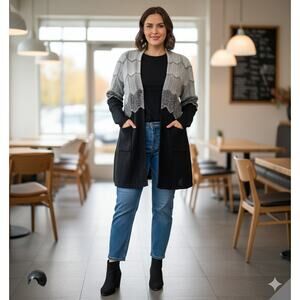 Nick + Zoe neck size-L cardigan long Nordstrom Black Gray fairy goth Coquette